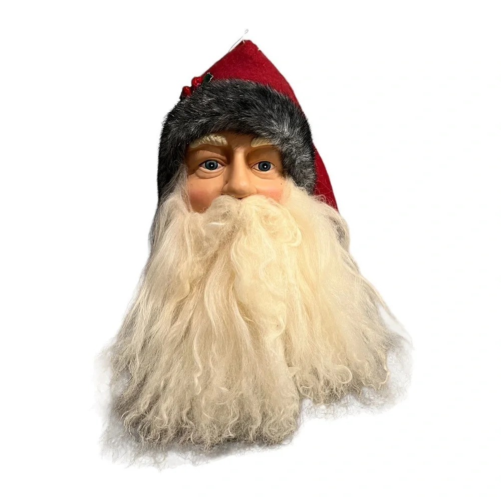 Vintage Large Santa Head Ornament Shearling Beard